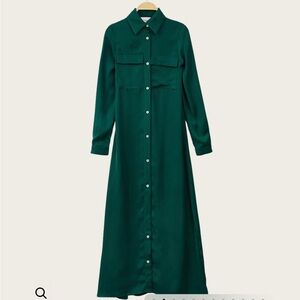 Dark Green Satin shirt dress